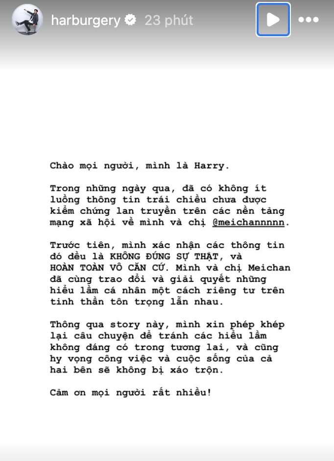 HARRY LÊN TIẾNG GIỮA LÙM XÙM TÌNH CẢM VỚI MEICHAN: AI MỚI LÀ NGƯỜI NÓI DỐI?